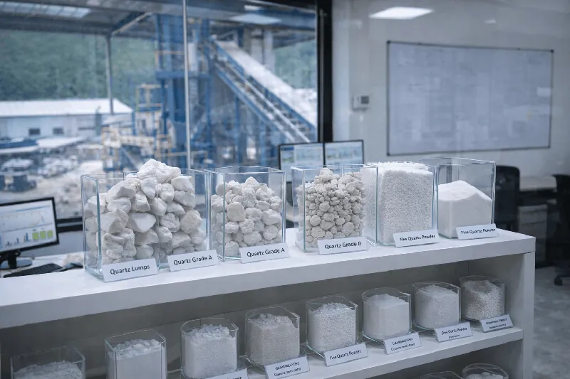 Quartz samples with industrial backdrop